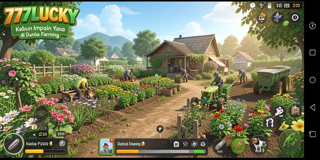 Tampilan gameplay seru di <strong>777LUCKY</strong> saat berkebun dan panen.