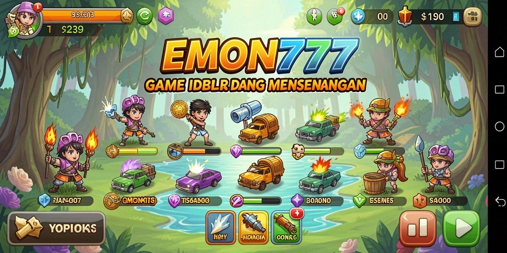 Screenshot gameplay EMON777 yang menunjukkan momen santai dan progresif.
