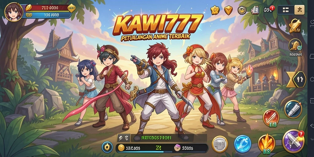 Tampilan gameplay KAWI777 yang menarik dengan karakter anime yang unik.