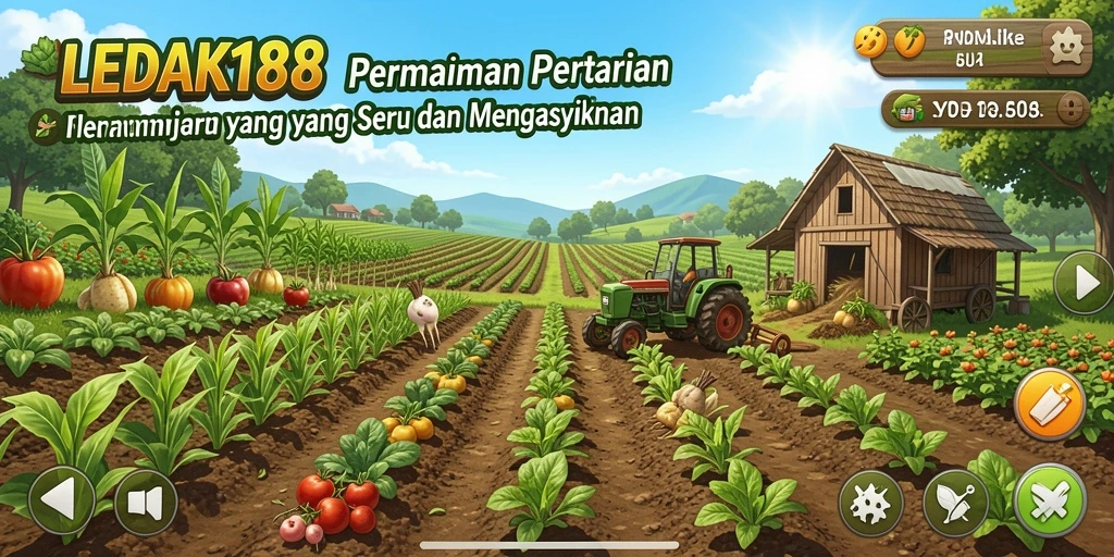 Tampilan gameplay LEDAK188 yang menunjukkan aktivitas pertanian yang seru.