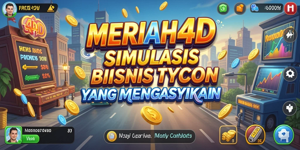 Screenshot menunjukkan gameplay interaktif MERIAH4D dengan manajemen bisnis yang menarik.