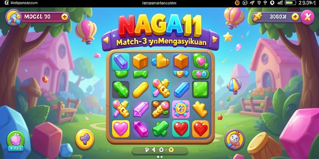 Screenshot gameplay NAGA11 menunjukkan momen seru mencocokkan permata.