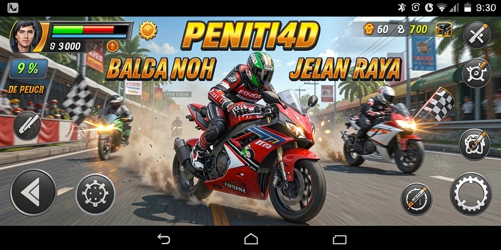 Gameplay seru dan penuh aksi dalam PENITI4D di jalur balap motor.