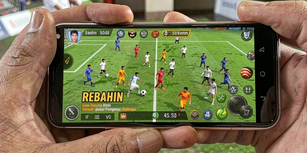 Tangkapan layar dari gameplay REBAHIN yang menarik saat pertandingan sepak bola.