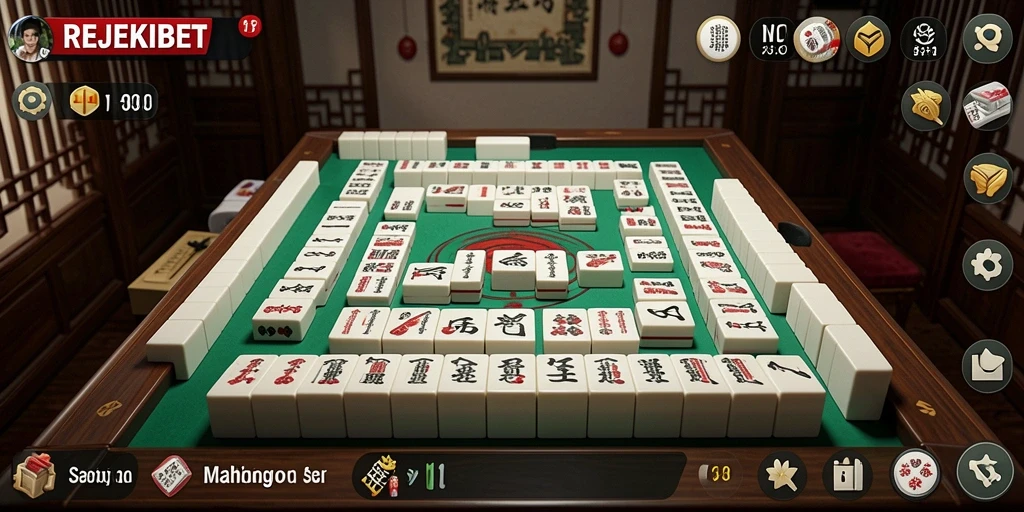 Tampilan menarik dari permainan Mahjong di REJEKIBET dengan berbagai ubin yang berwarna-warni.