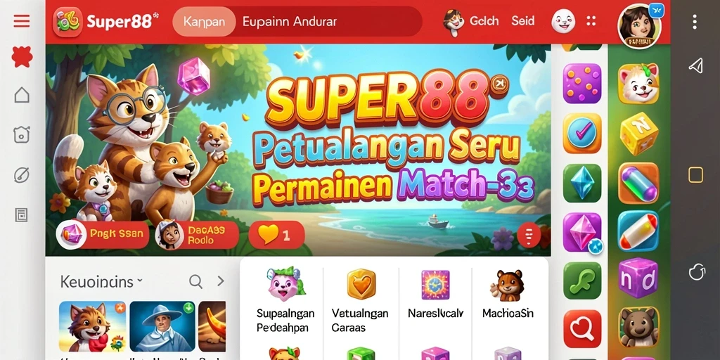 Tangkapan layar dari gameplay <strong>SUPER88</strong> menunjukkan keseruan mencocokkan item berwarna-warni.