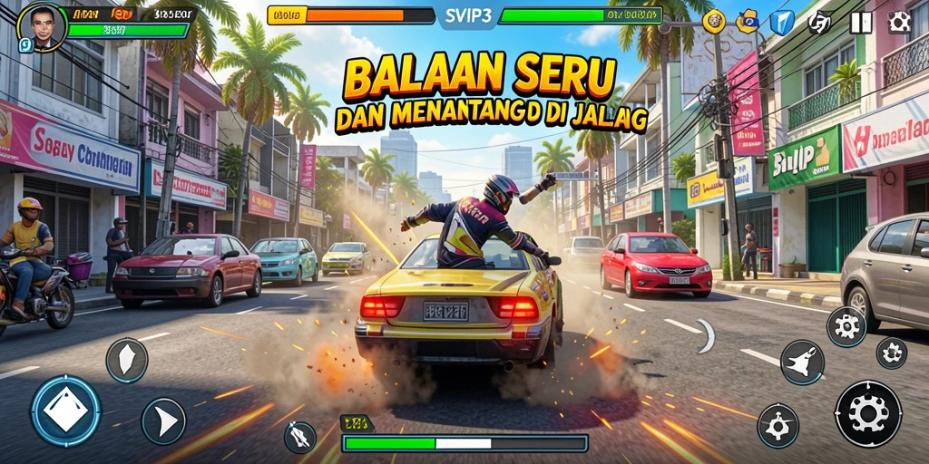 Tampilan menarik dari gameplay SVIP3 dalam balapan yang seru.